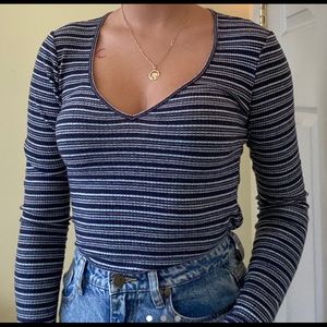 Navy Blue Striped Knit Top